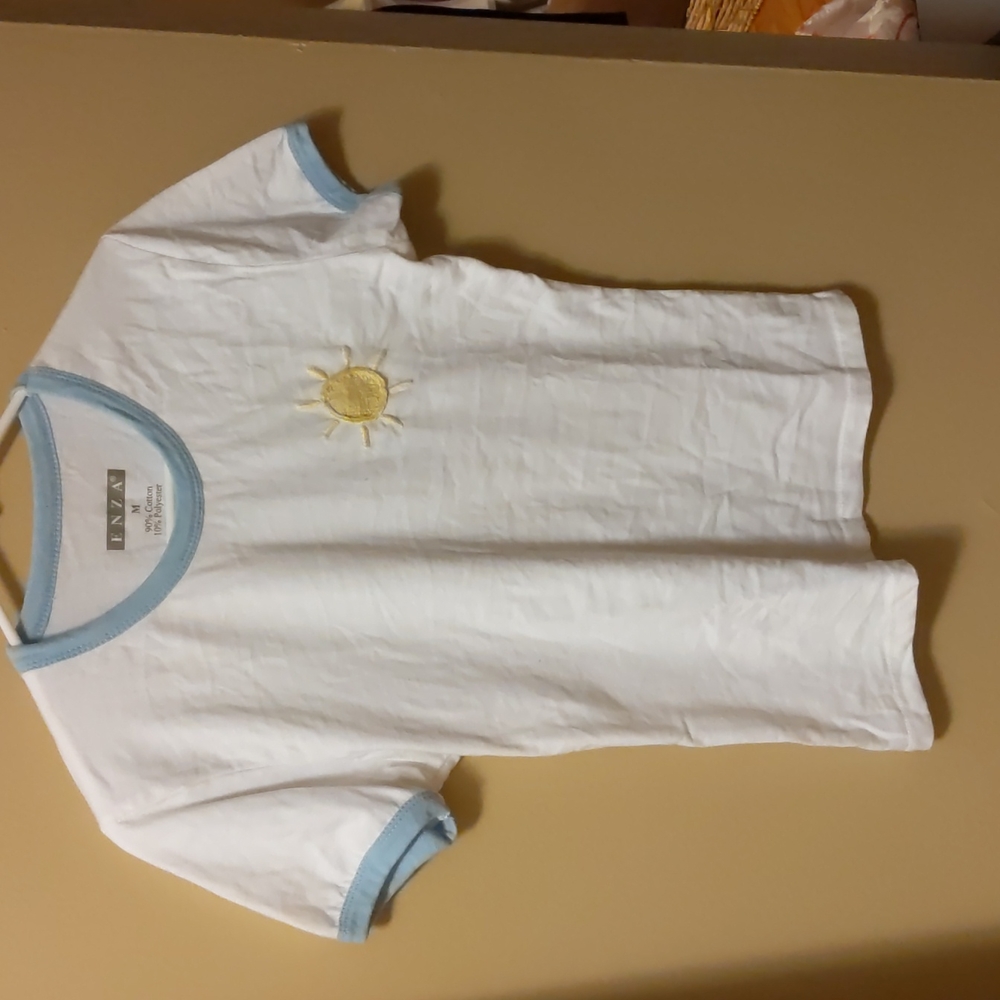 unique handmade embroidered sun t-shirt ringer tee